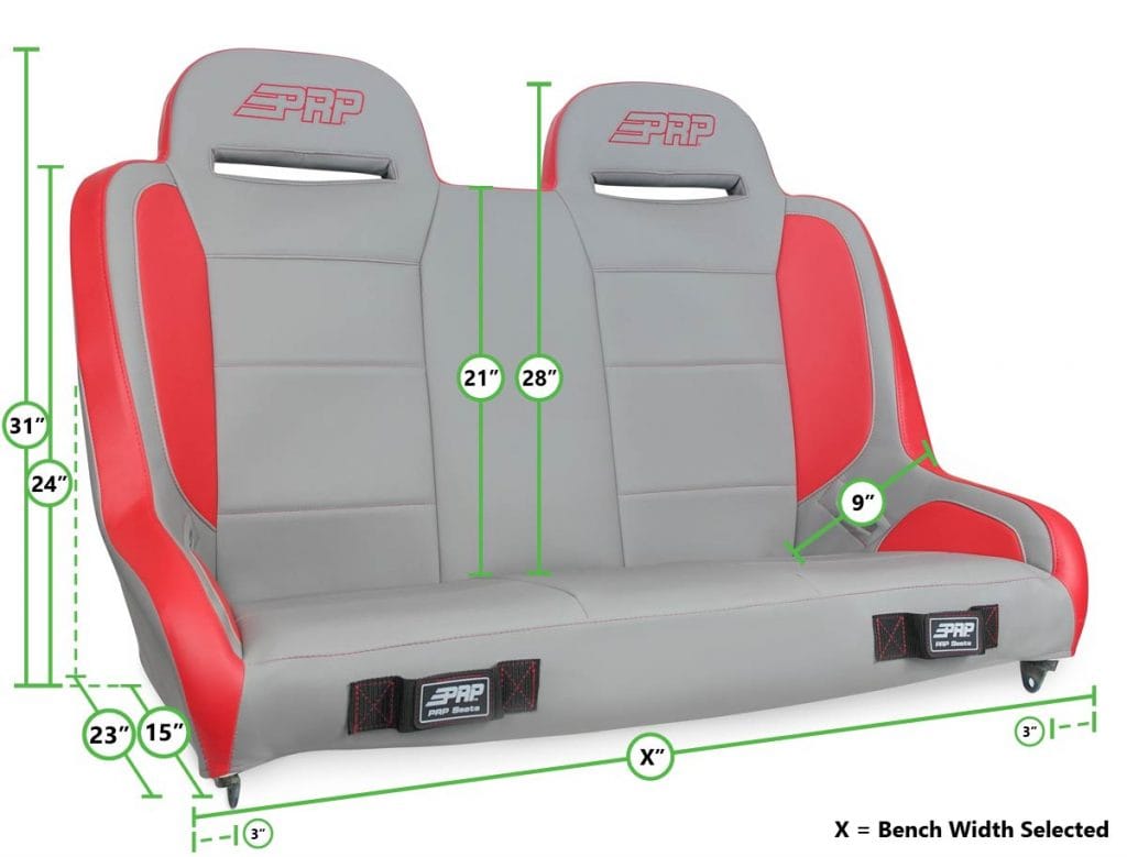 PRP Seats Elite Series Bench Measurements Graphic